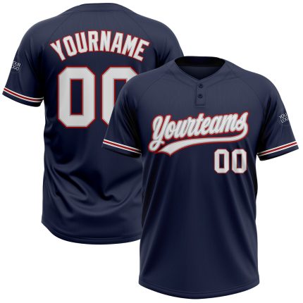 Custom Name and Number Unisex Softball Jersey - Personalized Two-Button Navy White Gray-Red Design Personalized Navy White