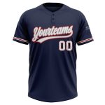 Custom Name and Number Unisex Softball Jersey - Personalized Two-Button Navy White Gray-Red Design Personalized Navy White