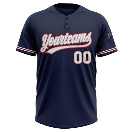 Custom Name and Number Unisex Softball Jersey - Personalized Two-Button Navy White Gray-Red Design Personalized Navy White