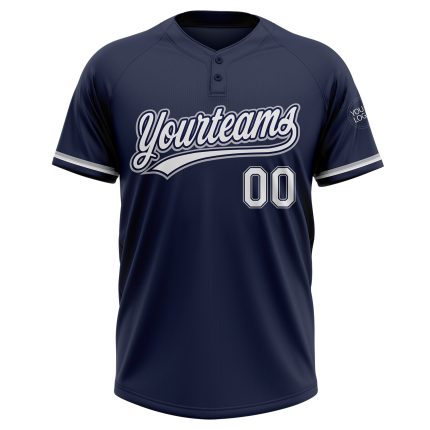 Custom Name and Number Navy Gray White Unisex Softball Jersey - Two-Button Design Personalized Navy White-Gray Two-Button
