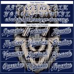 Custom Name Number Navy Gray White Wolf 3D Pattern Varsity Letterman Bomber Full-Snap Jacket Personalized Navy White-Gray