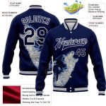 Custom Name & Number Navy Gray White 3D Wolf Howling Bomber Varsity Letterman Jacket Personalized Navy White-Gray Wolf Howling
