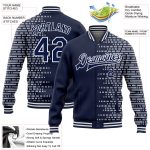 Custom Name and Number Navy White 3D Halftone Pattern Bomber Varsity Letterman Jacket Personalized Navy White Halftone 3D