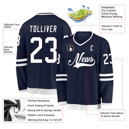 Custom Name Number Personalized Hockey Jersey Navy White Team Gear Personalized Navy White Hockey Jersey Team Custom Name