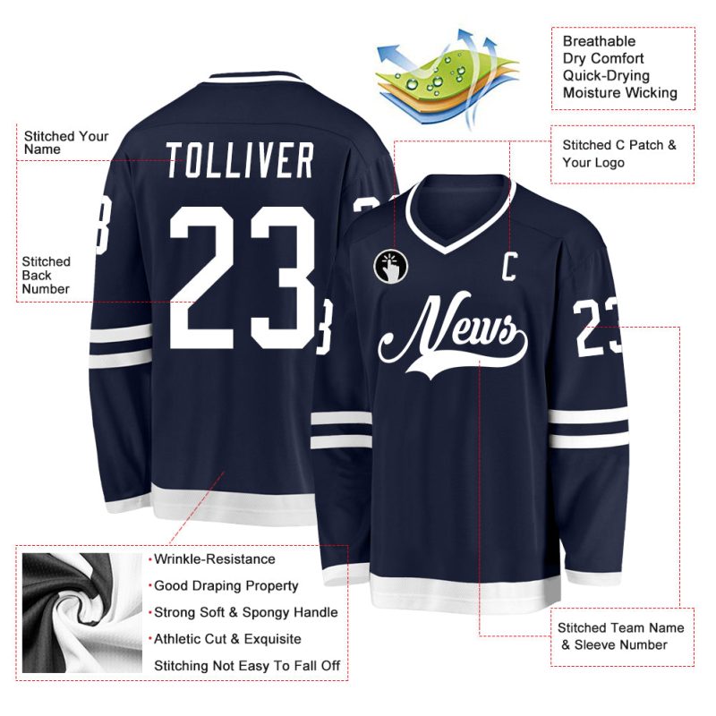 Custom Name Number Personalized Hockey Jersey Navy White Team Gear Personalized Navy White Hockey Jersey Team Custom Name