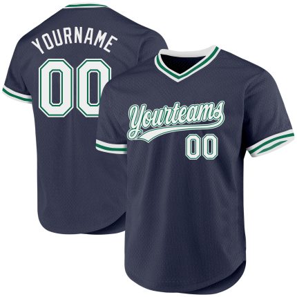 Customizable Authentic Throwback Baseball Jersey - Personalized Navy White and Kelly Green with Team Name & Number Personalized