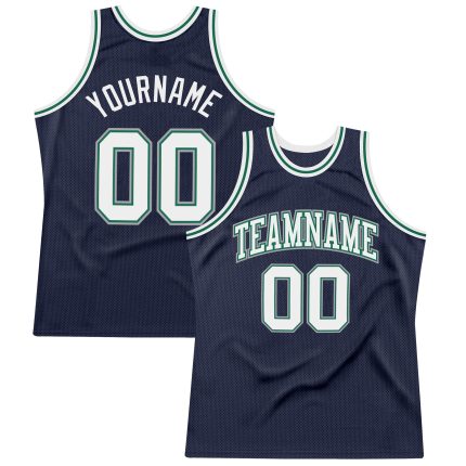 Custom Basketball Jersey Personalized with Name & Number in Navy, White & Kelly Green - Authentic Throwback Design Personalized