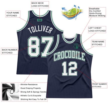 Custom Basketball Jersey Personalized with Name & Number in Navy, White & Kelly Green - Authentic Throwback Design Personalized