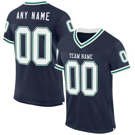 Custom Name Number Personalized Authentic Throwback Football Jersey Navy White Kelly Green Mesh Personalized Navy White-Kelly