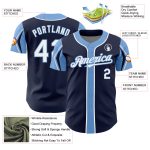 Custom Name & Number Authentic Baseball Jersey - Personalized Navy, White & Light Blue Arm Shapes Personalized Navy White-Light
