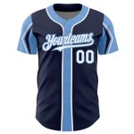 Custom Name & Number Authentic Baseball Jersey - Personalized Navy, White & Light Blue Arm Shapes Personalized Navy White-Light