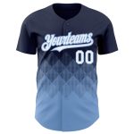 Personalized 3D Gradient Baseball Jersey with Custom Name and Number - Navy White Light Blue Square Pattern Design Personalized