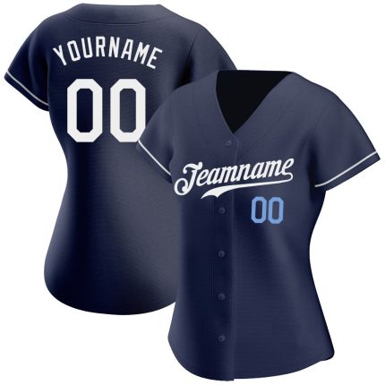 Personalized Authentic Baseball Jersey in Navy, White, and Light Blue Personalized Navy White-Light Blue Authentic Baseball