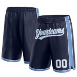 Custom Authentic Basketball Shorts with Personalized Name and Number - Navy White Light Blue Team Design Personalized Navy