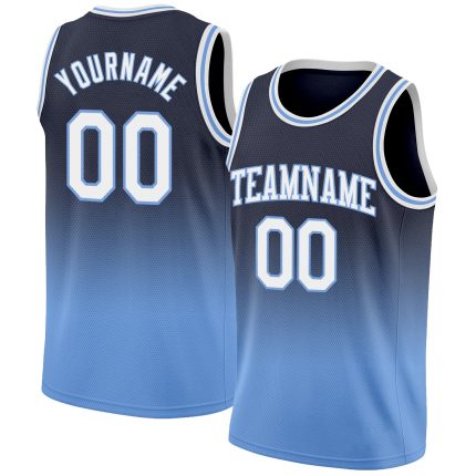 Custom Name and Number Basketball Jersey - Personalized Navy White Light Blue Authentic Fade Fashion Jersey Personalized