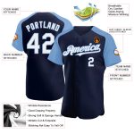 Custom Name Number Baseball Jersey - Personalized Navy White Light Blue Authentic Raglan Sleeves Personalized Navy White-Light