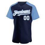 Custom Name Number Baseball Jersey - Personalized Navy White Light Blue Authentic Raglan Sleeves Personalized Navy White-Light