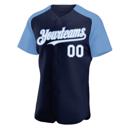 Custom Name Number Baseball Jersey - Personalized Navy White Light Blue Authentic Raglan Sleeves Personalized Navy White-Light