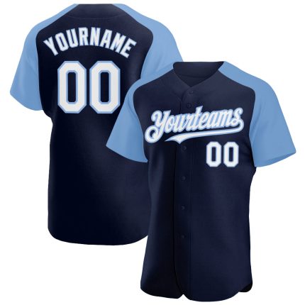 Custom Name Number Baseball Jersey - Personalized Navy White Light Blue Authentic Raglan Sleeves Personalized Navy White-Light