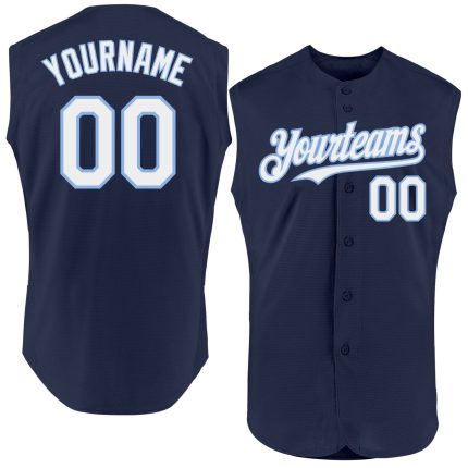 Personalized Authentic Sleeveless Baseball Jersey in Navy and Light Blue Personalized Navy White-Light Blue Authentic Sleeveless