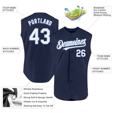 Personalized Authentic Sleeveless Baseball Jersey in Navy and Light Blue Personalized Navy White-Light Blue Authentic Sleeveless