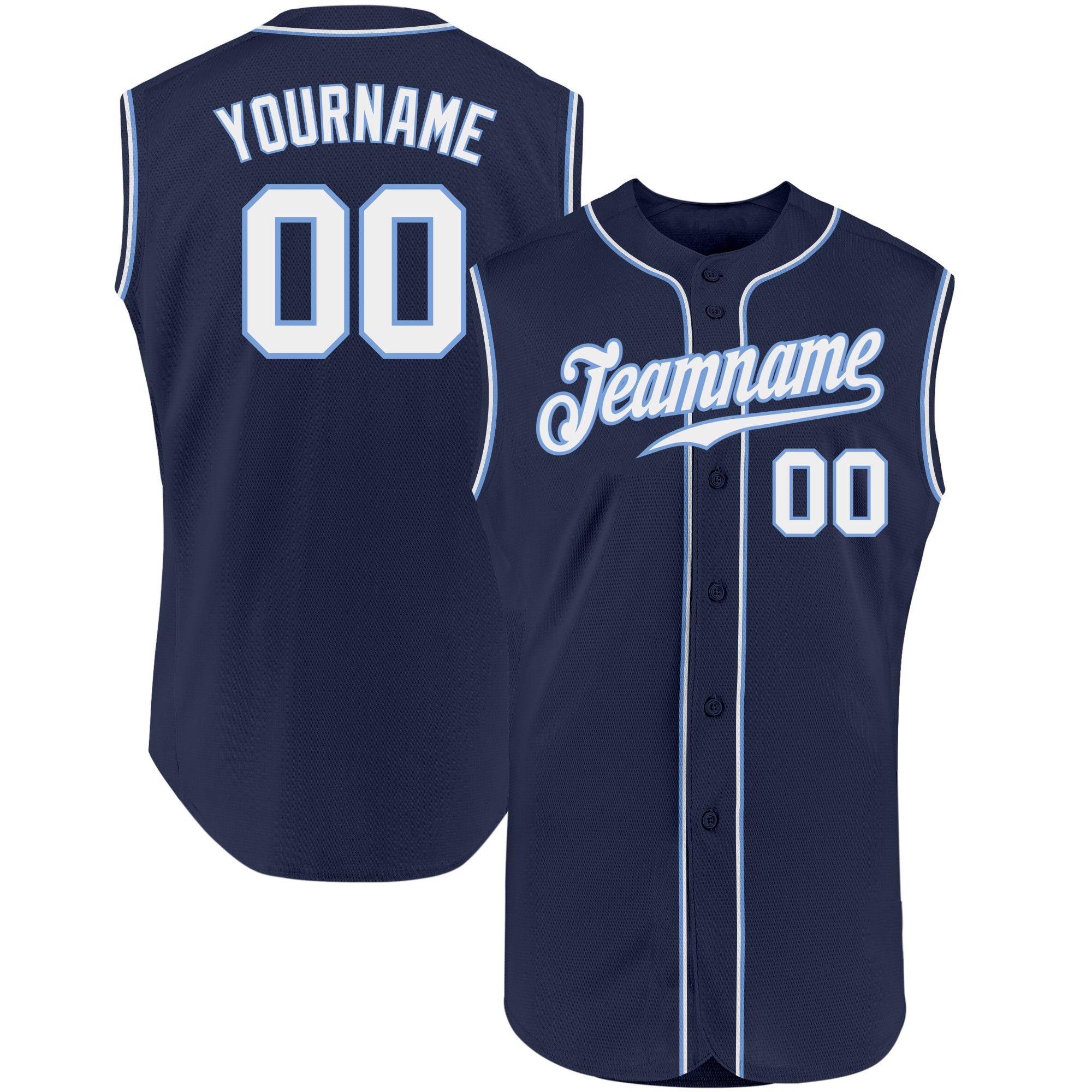 Custom Navy and Light Blue Baseball Jersey - Personalized Sleeveless with Name and Number Personalized Navy White-Light Blue