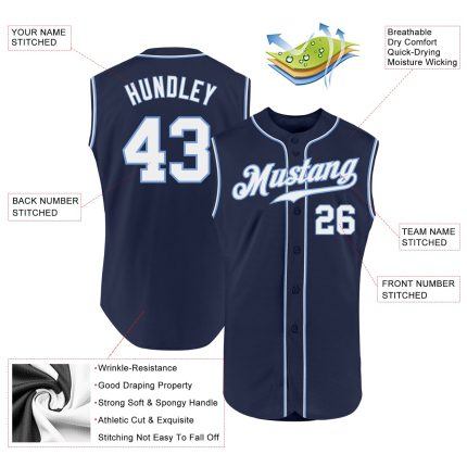 Custom Navy and Light Blue Baseball Jersey - Personalized Sleeveless with Name and Number Personalized Navy White-Light Blue