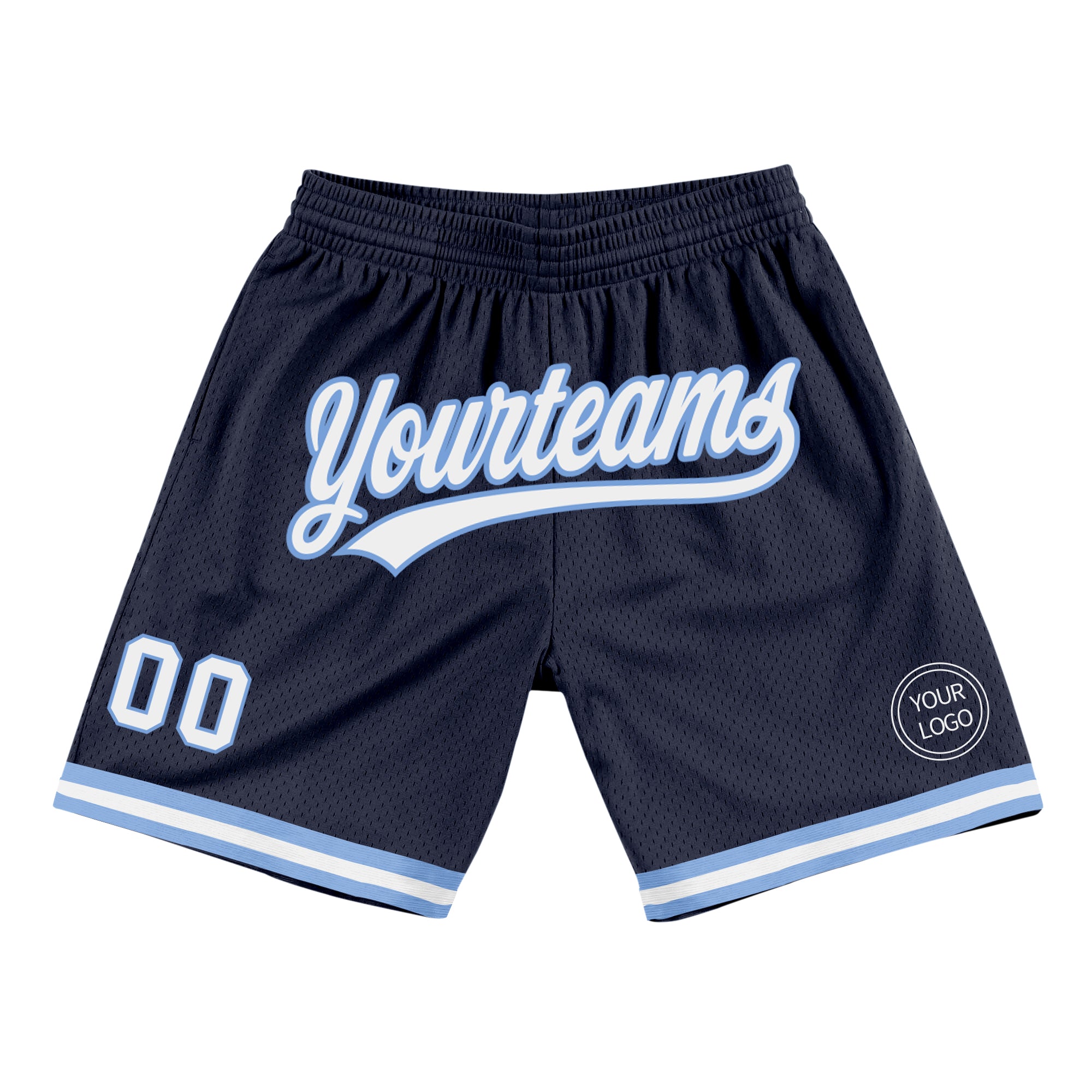 Custom Name Number Authentic Throwback Basketball Shorts - Personalized Navy White Light Blue Team Apparel Personalized Navy
