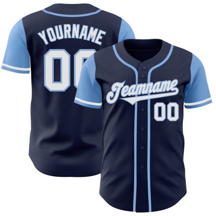 Custom Two Tone Baseball Jersey with Personalized Name and Number - Navy White Light Blue Personalized Navy White-Light Blue
