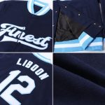Custom Team Name Number Navy White Light Blue Bomber Varsity Letterman Jacket Personalized Full-Snap Personalized Navy White-Light