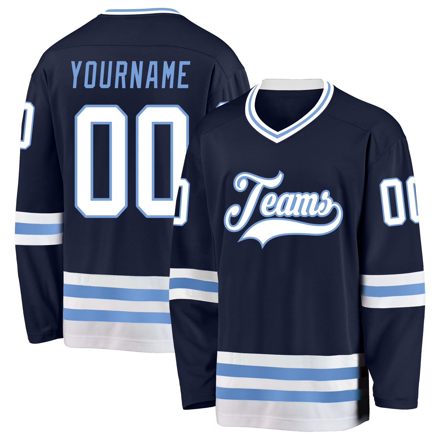 Custom Team Hockey Jersey with Personalized Name & Number - Navy & Light Blue Personalized Navy White-Light Blue Hockey Jersey