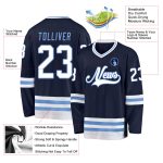 Custom Team Hockey Jersey with Personalized Name & Number - Navy & Light Blue Personalized Navy White-Light Blue Hockey Jersey