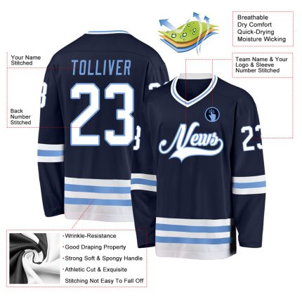 Custom Team Hockey Jersey with Personalized Name & Number - Navy & Light Blue Personalized Navy White-Light Blue Hockey Jersey