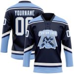 Custom Name and Number Hockey Jersey - Personalized Navy and Light Blue Lace Neck Team Apparel Personalized Navy White-Light