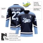 Custom Name and Number Hockey Jersey - Personalized Navy and Light Blue Lace Neck Team Apparel Personalized Navy White-Light