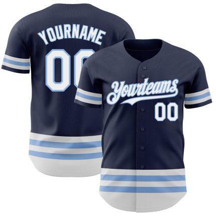 Custom Baseball Jersey with Personalized Name and Number - Navy White Light Blue Line Authentic Personalized Navy White-Light