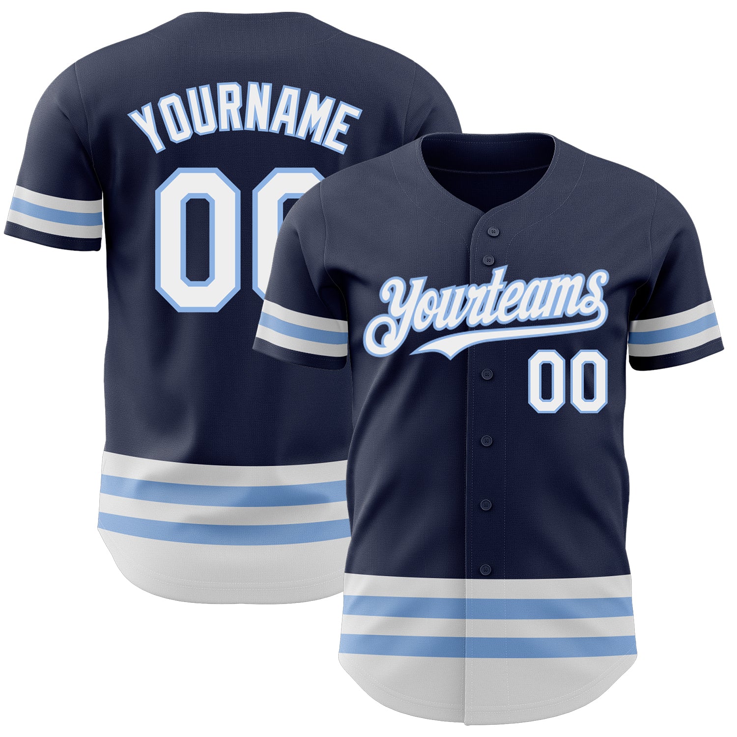 Custom Baseball Jersey with Personalized Name and Number - Navy White Light Blue Line Authentic Personalized Navy White-Light