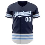 Custom Baseball Jersey with Personalized Name and Number - Navy White Light Blue Line Authentic Personalized Navy White-Light