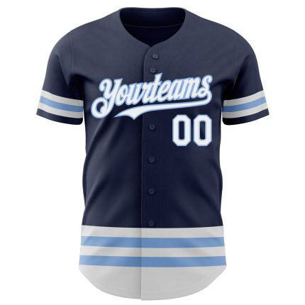 Custom Baseball Jersey with Personalized Name and Number - Navy White Light Blue Line Authentic Personalized Navy White-Light