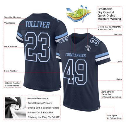 Personalized Authentic Football Jersey - Navy, White & Light Blue Mesh Design Personalized Navy White-Light Blue Mesh Authentic