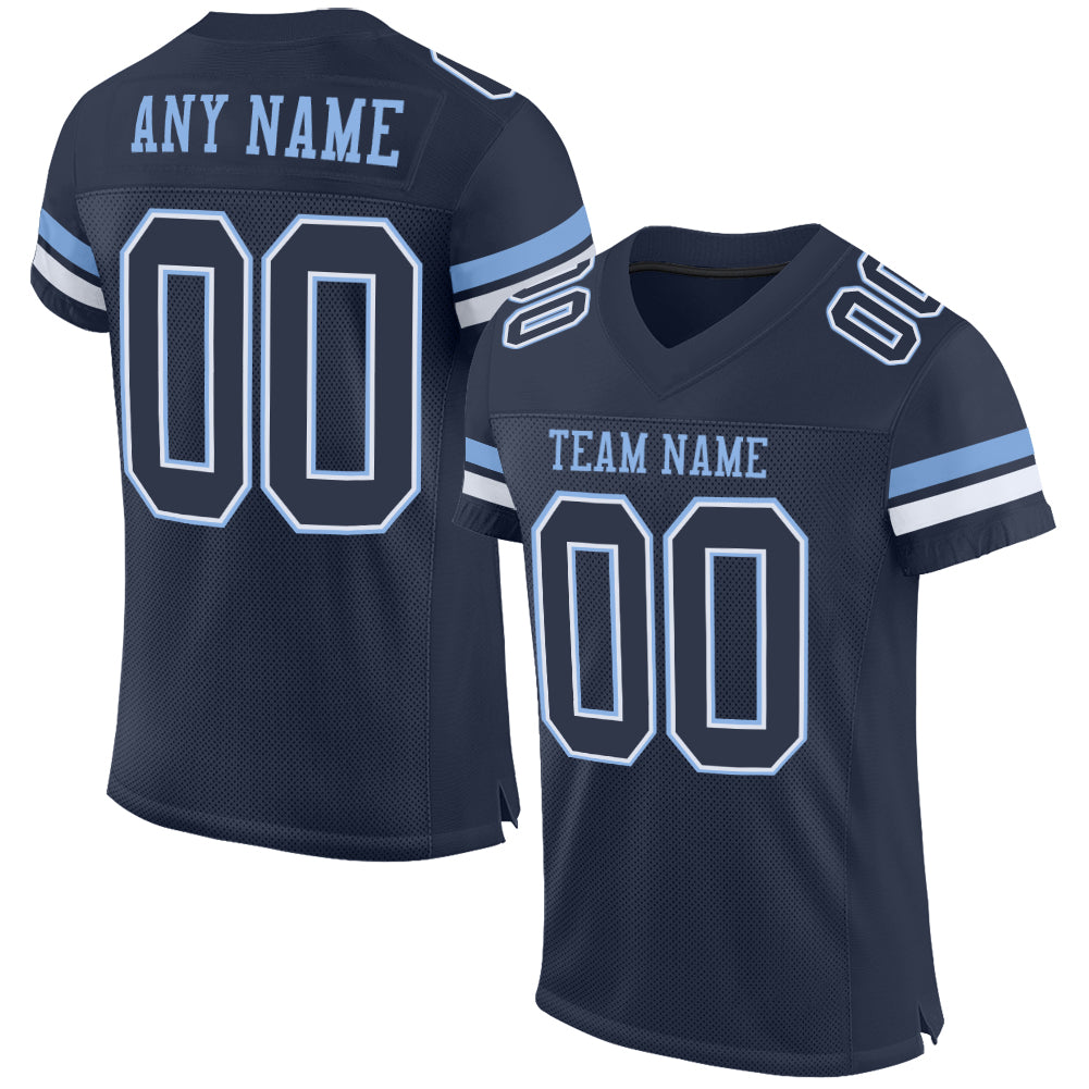 Personalized Authentic Football Jersey - Navy, White & Light Blue Mesh Design Personalized Navy White-Light Blue Mesh Authentic