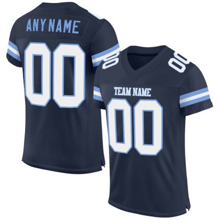 Custom Name and Number Authentic Football Jersey - Personalized Navy White-Light Blue Mesh Personalized Navy White-Light