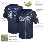 Personalized Authentic Throwback Baseball Jersey Navy White Light Blue Mesh Personalized Navy White-Light Blue Mesh Authentic