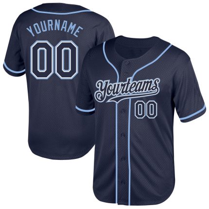 Personalized Authentic Throwback Baseball Jersey Navy White Light Blue Mesh Personalized Navy White-Light Blue Mesh Authentic