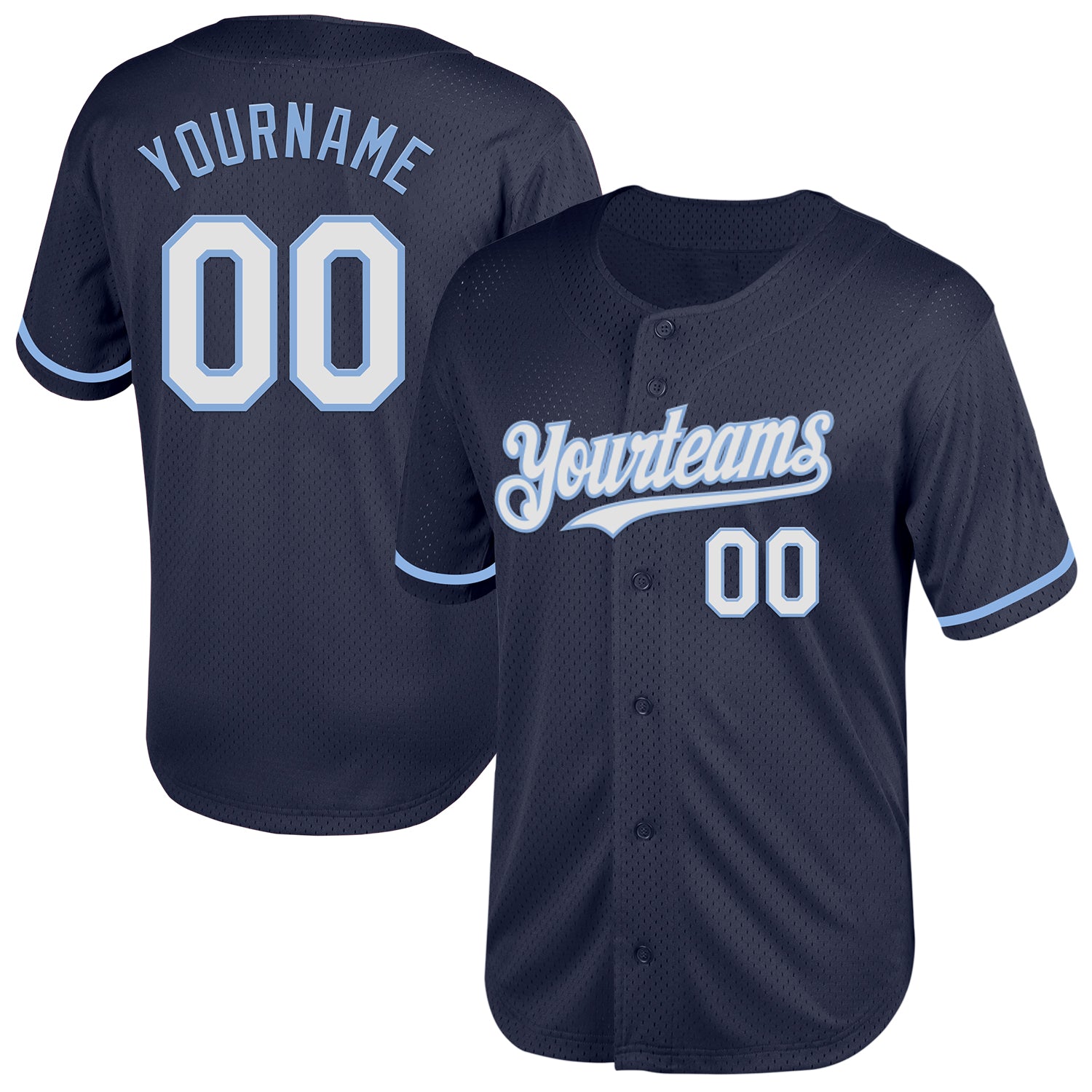 Custom Throwback Baseball Jersey - Personalized Navy Light Blue Mesh with Team Name & Number Personalized Navy White-Light