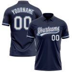 Custom Team Name Number Performance Golf Polo Shirt - Personalized Navy White Light Blue Personalized Navy White-Light Blue