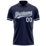 Custom Team Name Number Performance Golf Polo Shirt - Personalized Navy White Light Blue Personalized Navy White-Light Blue