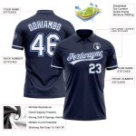 Custom Team Name Number Performance Golf Polo Shirt - Personalized Navy White Light Blue Personalized Navy White-Light Blue