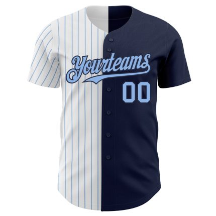 Custom Name and Number Baseball Jersey - Personalized Navy White-Light Blue Pinstripe Authentic Split Design Personalized