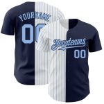 Custom Name and Number Baseball Jersey - Personalized Navy White-Light Blue Pinstripe Authentic Split Design Personalized